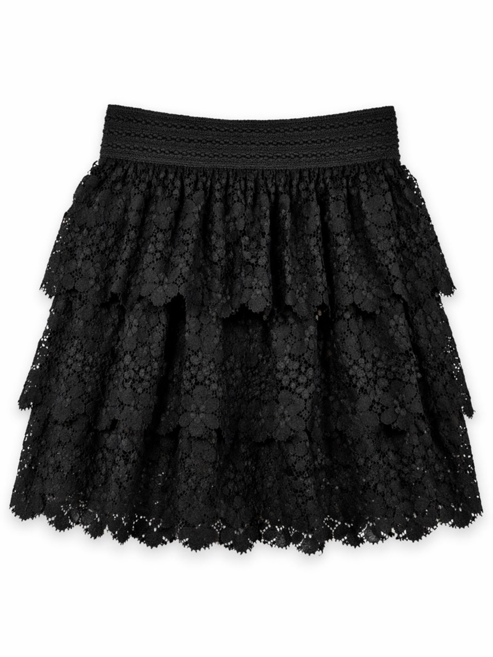 Stetson Black Floral Lace Tiered Midi Skirt Size M NWT